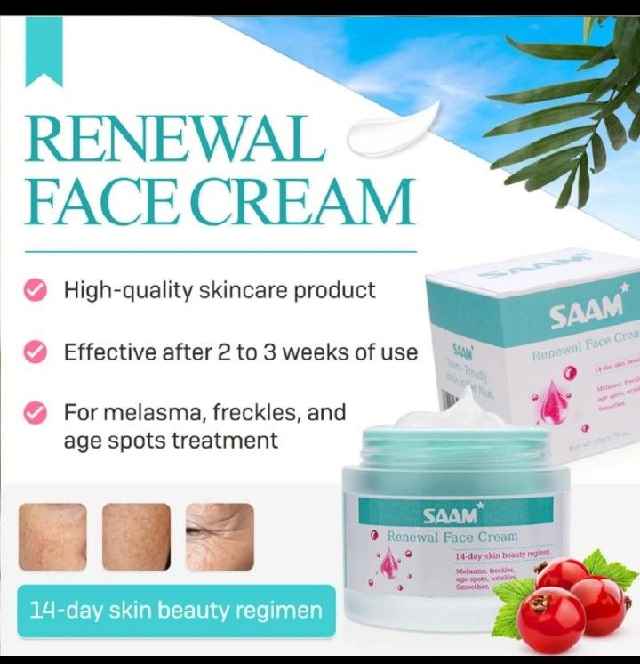 SAM  Renewal Face Cream Melasma, Freckles, age spots, dark spots and eczema, 14-day beauty regimen