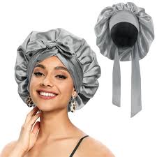 New Large Satin Bonnet Silk Night Sleeping Cap Long Satin Bonnet With Head Tie Band Bonnet Edge Wrap For Women Curly Braid Hair