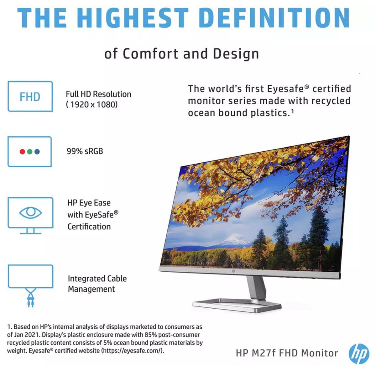 Brand New HP Monitor M27f Ultra-slim Full-HD 1920 x 1080  75Hz Resolution 16:9 IPS Monitor with 1 VGA Port and 2 HDMI Ports