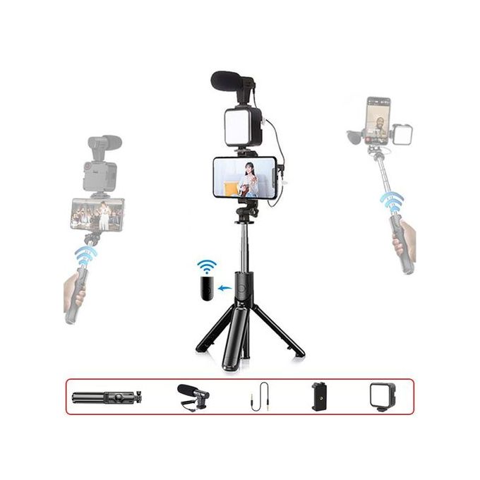 Phone Vlog Video Blog Kit Detachable Hold Tripod+ Fill Light+ Remote Control+ Microphone