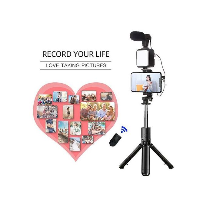 Phone Vlog Video Blog Kit Detachable Hold Tripod+ Fill Light+ Remote Control+ Microphone