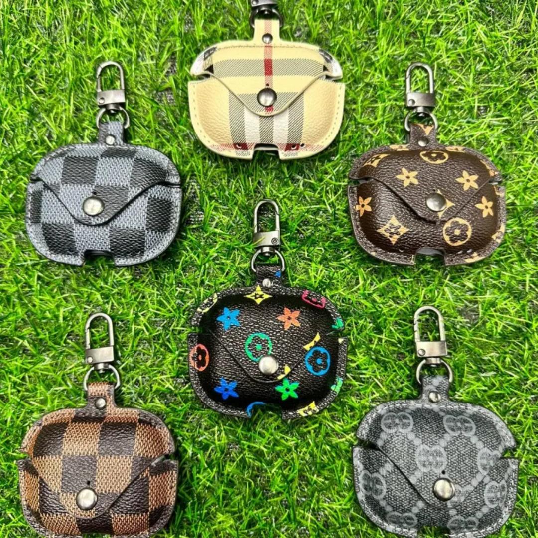 PU Leather Case for Airpods Pro Luxury Protective Cover with Anti-lost Buckle for Air Pods 1 2 3