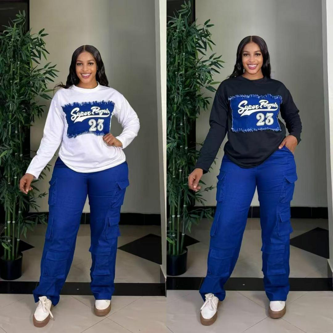 Two piece denim women outfit