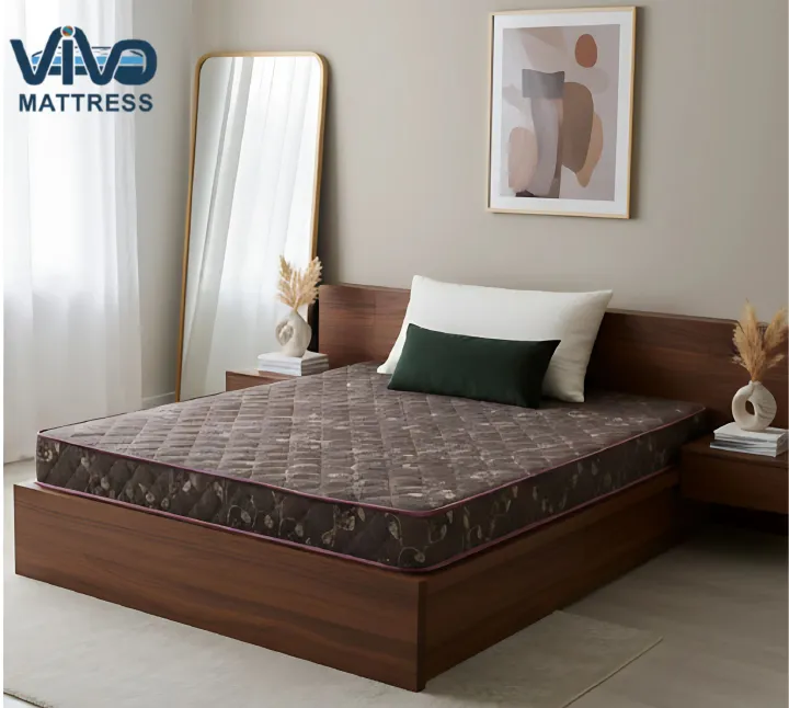 Vivo Premium Mattress – High-Density Orthopedic Support for Superior Sleep and Unmatched Comfort, Durable Brown Burgundy Pattern with Elegant Quilted Finish