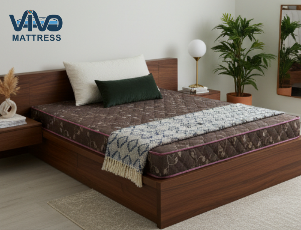 Vivo Premium Mattress – High-Density Orthopedic Support for Superior Sleep and Unmatched Comfort, Durable Brown Burgundy Pattern with Elegant Quilted Finish