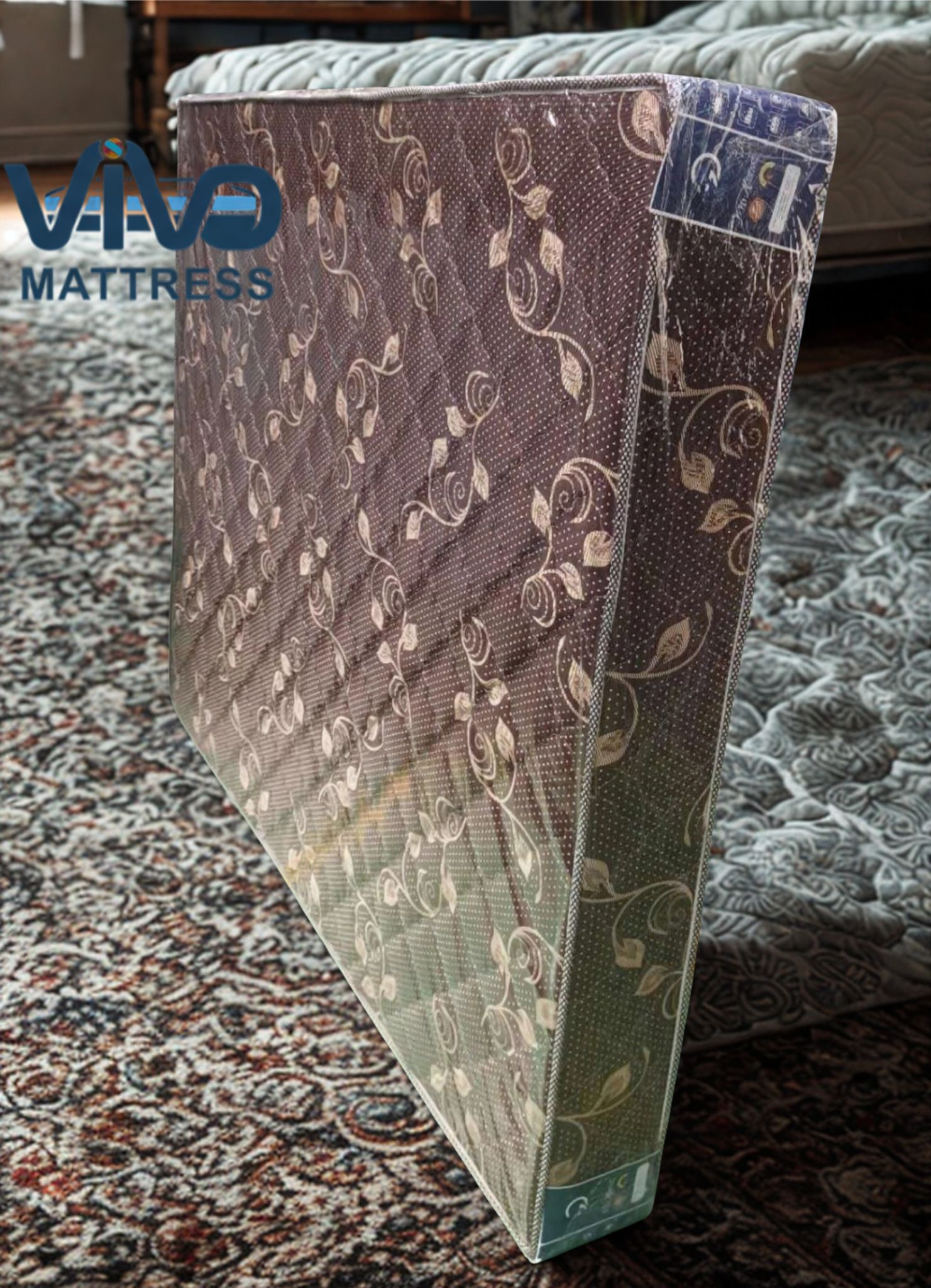 Vivo Premium Mattress – High-Density Orthopedic Support for Superior Sleep and Unmatched Comfort, Durable Brown Burgundy Pattern with Elegant Quilted Finish