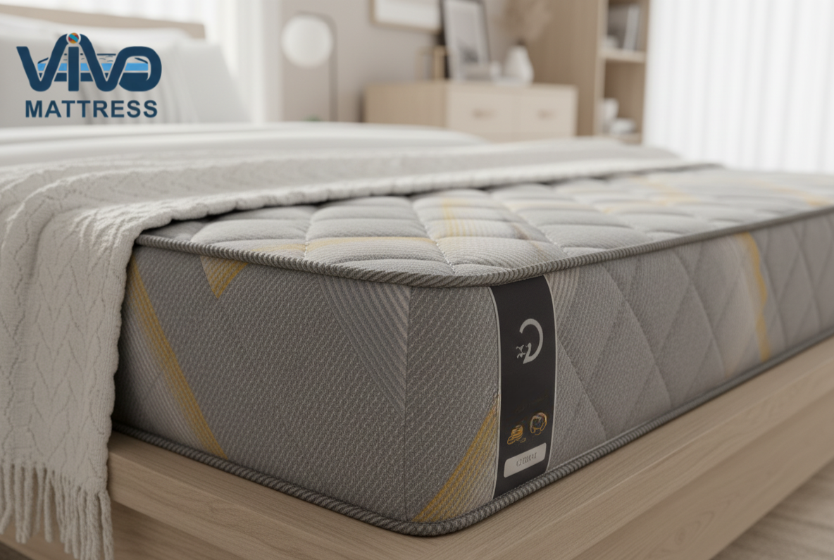 Vivo Premium Mattress – High-Density Orthopedic Support for Superior Sleep and Unmatched Comfort, Durable Grey & Yellow Chevron Design with Elegant Quilted Finish