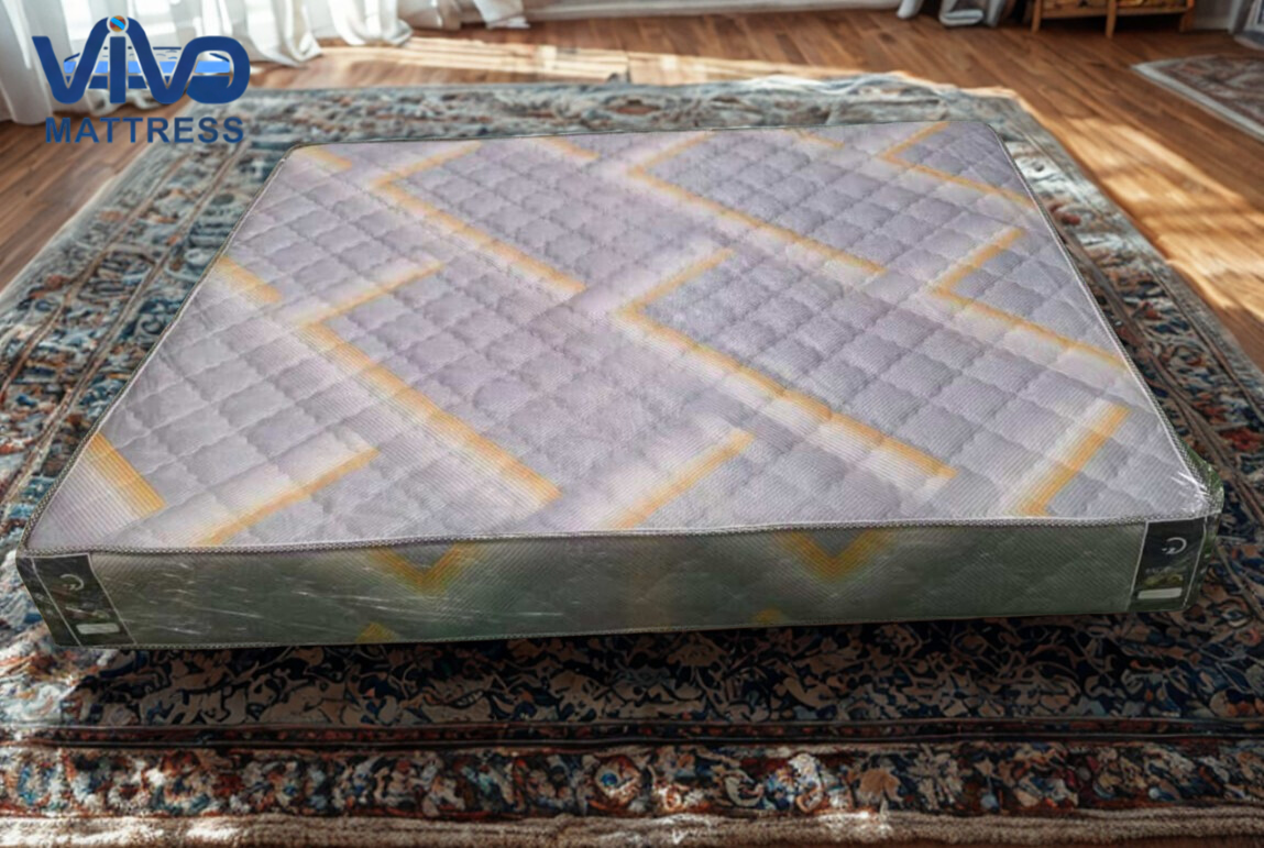 Vivo Premium Mattress – High-Density Orthopedic Support for Superior Sleep and Unmatched Comfort, Durable Grey & Yellow Chevron Design with Elegant Quilted Finish
