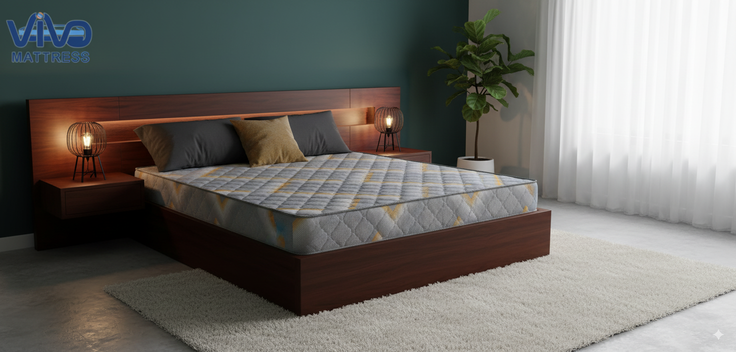 Vivo Premium Mattress – High-Density Orthopedic Support for Superior Sleep and Unmatched Comfort, Durable Grey & Yellow Chevron Design with Elegant Quilted Finish