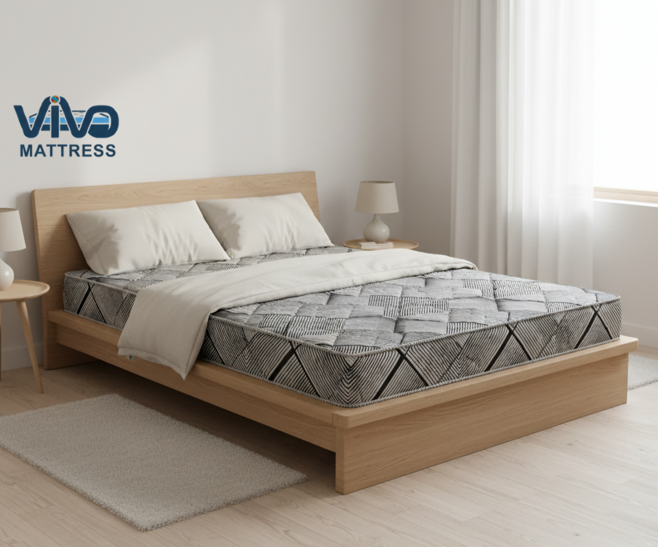 Vivo Premium Mattress – High-Density Orthopedic Support for Superior Sleep and Unmatched Comfort, Durable Contemporary Geometric Stripe Design with Elegant Quilted Finish