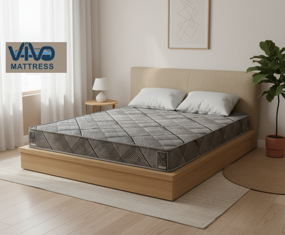 Vivo Premium Mattress – High-Density Orthopedic Support for Superior Sleep and Unmatched Comfort, Durable Contemporary Geometric Stripe Design with Elegant Quilted Finish