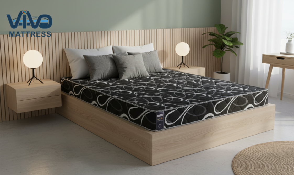 Vivo Premium Mattress – High-Density Orthopedic Support for Superior Sleep and Unmatched Comfort, Durable Monochrome Swirl Pattern with Elegant Quilted Finish