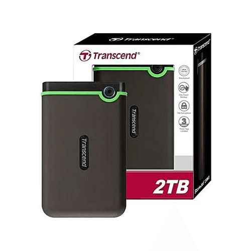 Transcend External Hard Drive  2TB  1 Year Warranty High-speed USB 3.0 Military-grade shock resistance One touch auto-backup button