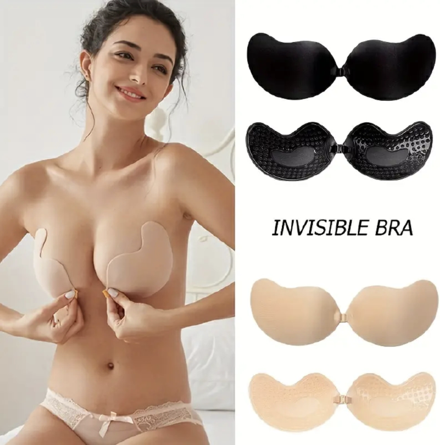 2 Pairs Sticky Bras, Backless Strapless Bra Push Up, Adhesive Invisible Lift Up Bras