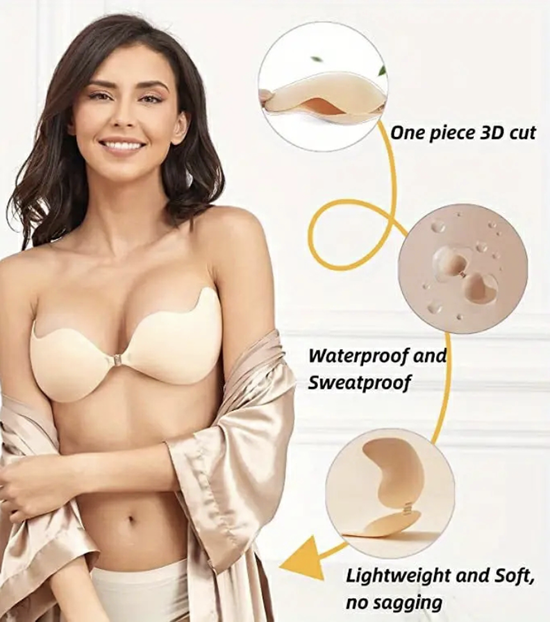 2 Pairs Sticky Bras, Backless Strapless Bra Push Up, Adhesive Invisible Lift Up Bras