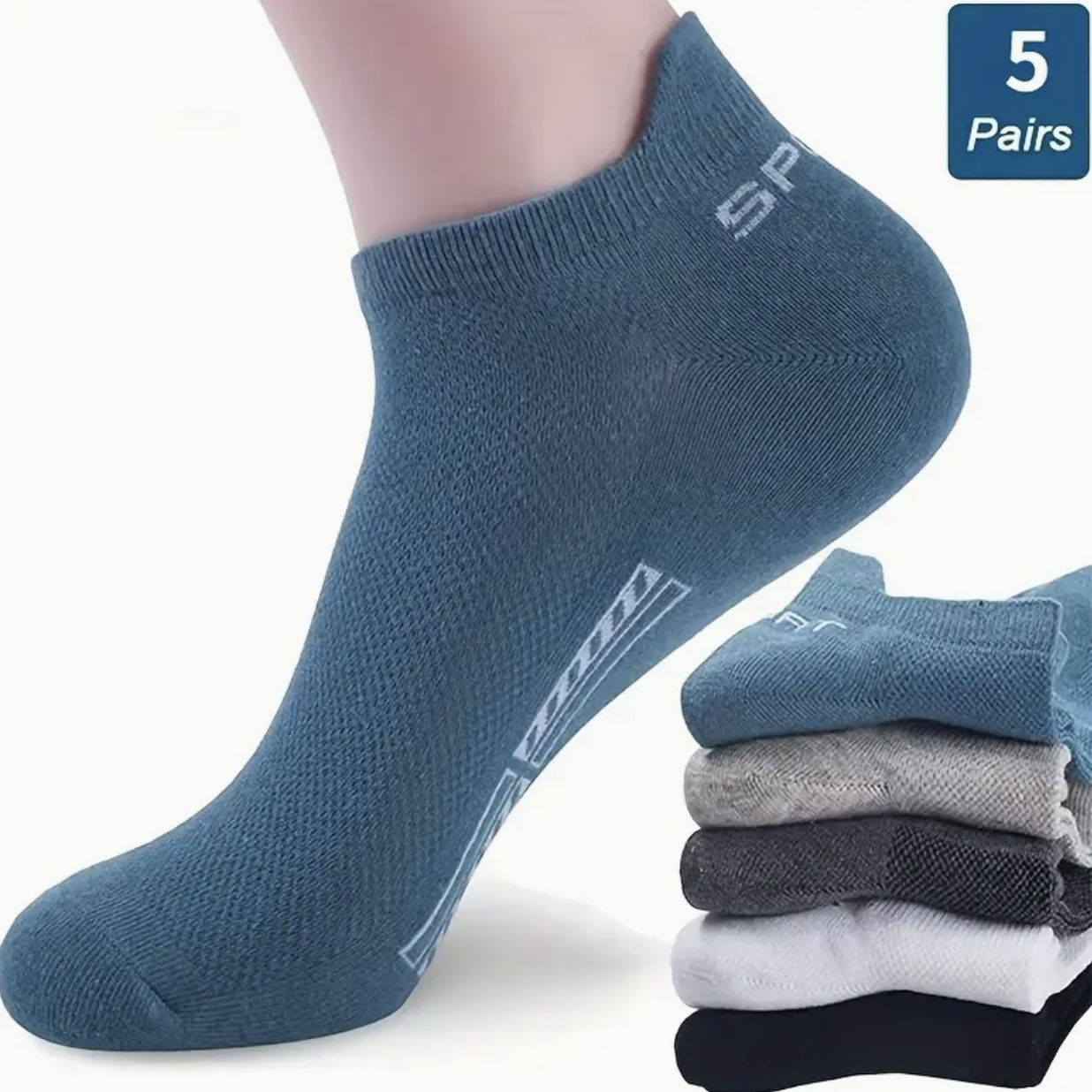 5 Pairs Unisex Letter Graphic Socks, Sports & Breathable Low Cut Ankle Socks, Women's Stockings & Hosiery