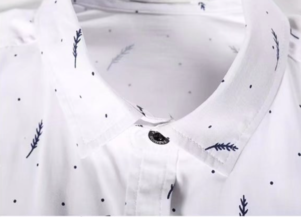 Men's summer shirt square neck short sleeved shirt cotton breathable shirt casual printed feather simple trendy men's clothing
