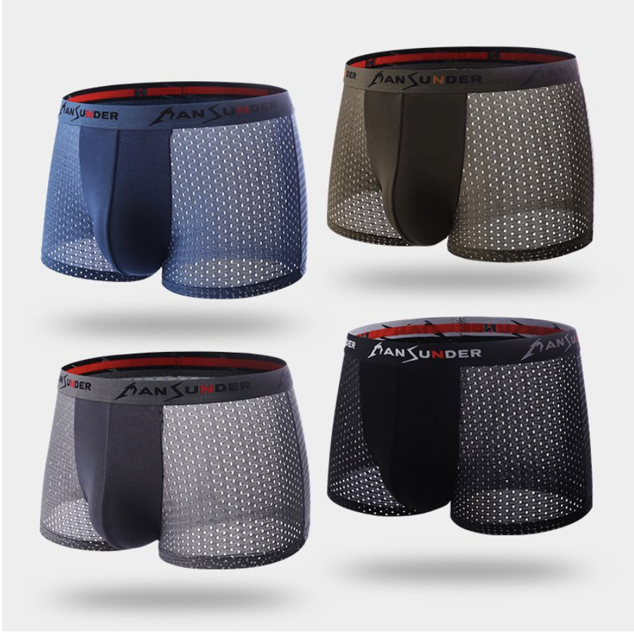 4PC Men’s Breathable Underwear Summer Ice Silk Men's boxer briefs breathable fast drying thin section Mesh Boxer Shorts Soft stretch comfortable