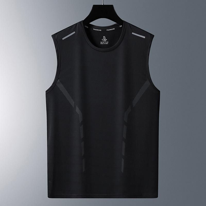Men's Ice Silk Vest Summer Sports Fitness Base Shirt Wide Shoulder Training Sleeveless T-shirt Men's Tank Top