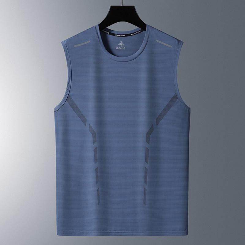 Men's Ice Silk Vest Summer Sports Fitness Base Shirt Wide Shoulder Training Sleeveless T-shirt Men's Tank Top