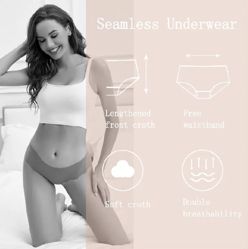 4Pcs Womens Seamless Hipster No Show Invisible Ice Silk Stretch Underwears Bikini Underwear Panties