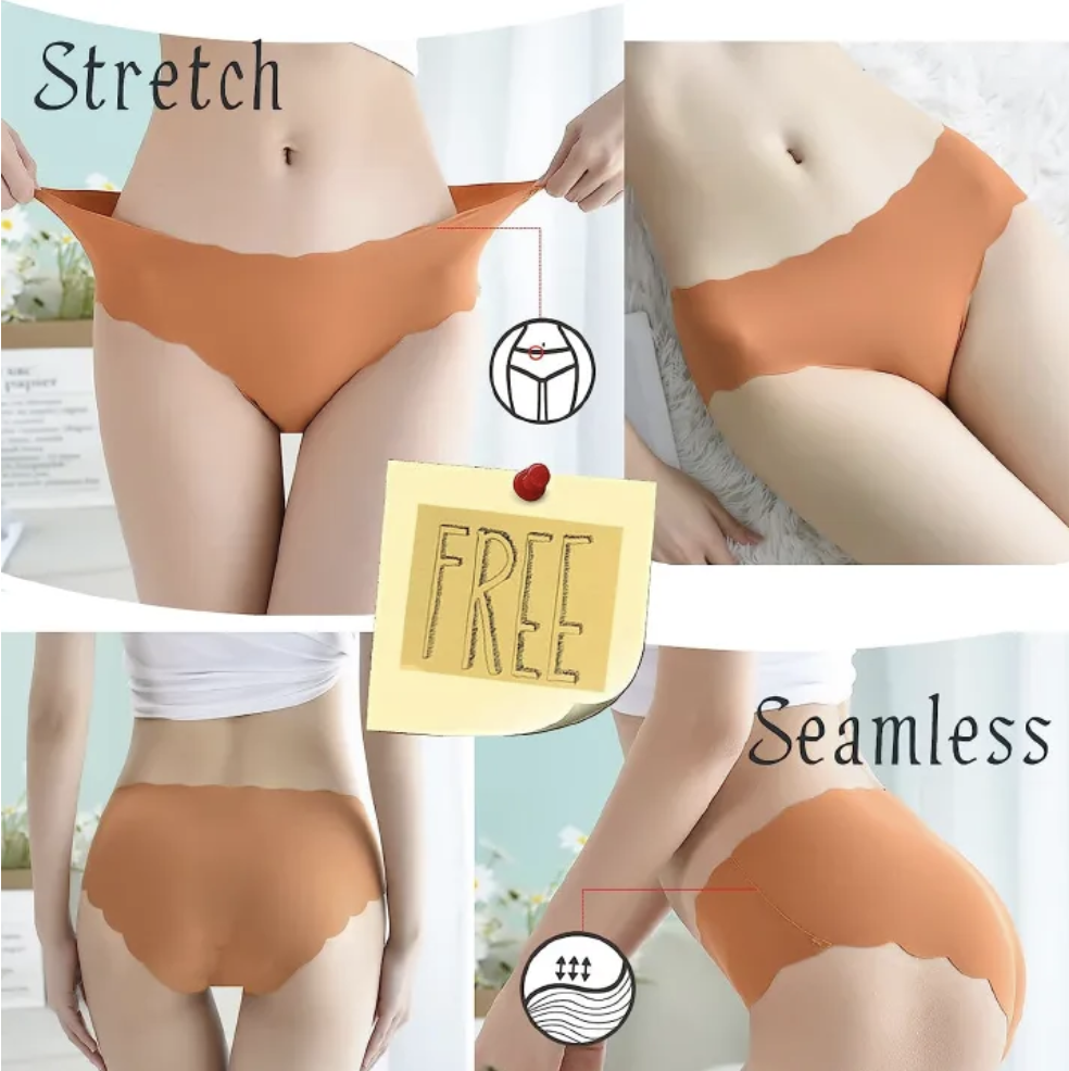 4Pcs Womens Seamless Hipster No Show Invisible Ice Silk Stretch Underwears Bikini Underwear Panties