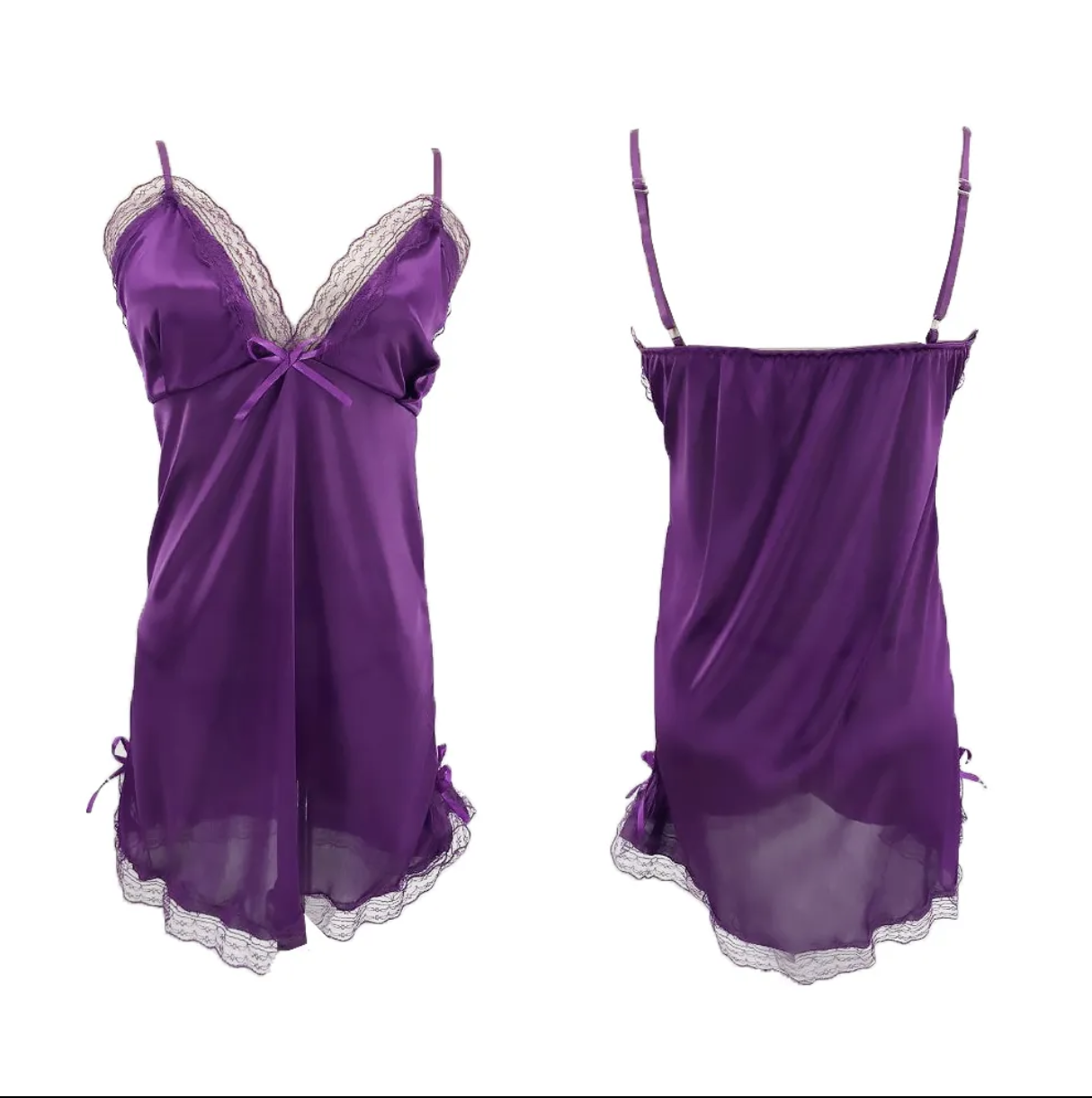 Women's Night Dress Nuisette Silk Sleepwear Satin Nightgown V-neck Slip Nighties Summer Lace Night Gown Lingerie