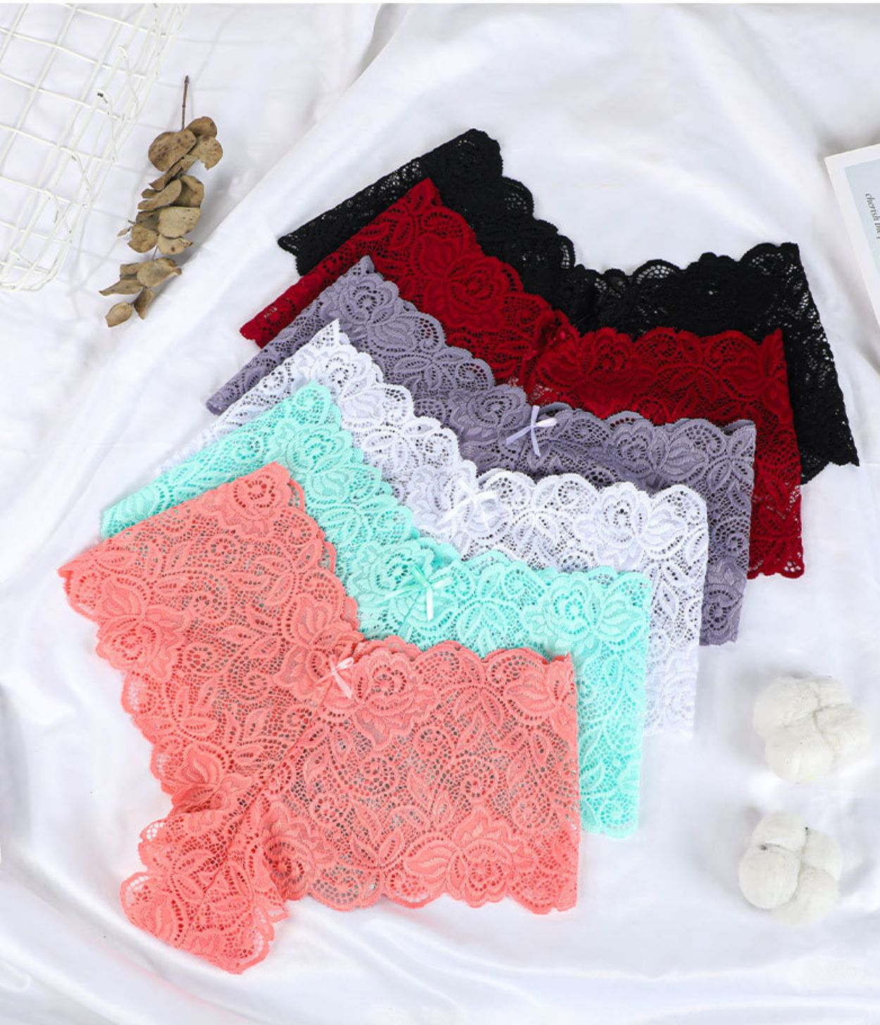 5 pack Plus Size Seductive Lace Boyshorts Panties - Low Waist Comfortable Plus Size Underwear for Women