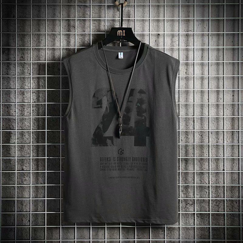 Men's Summer Sports Fitness T-Shirt Trendy Waistcoat Vest Top with Sleeveless Loose Fit  Ice Silk Breathable T-shirts For Men