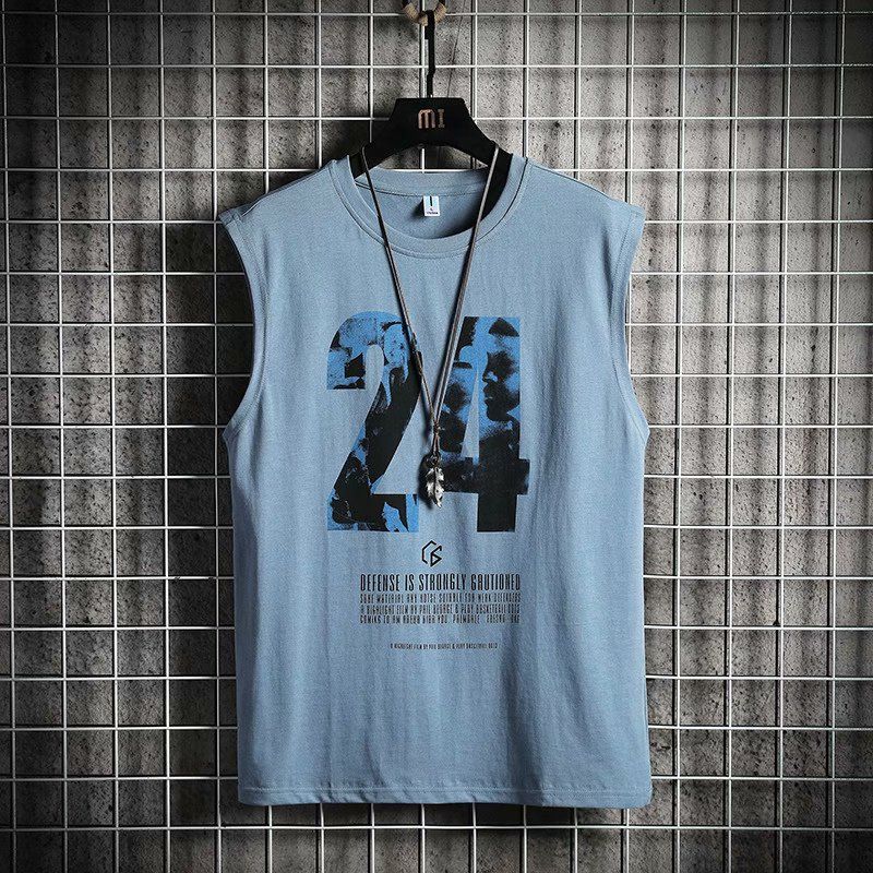 Men's Summer Sports Fitness T-Shirt Trendy Waistcoat Vest Top with Sleeveless Loose Fit  Ice Silk Breathable T-shirts For Men