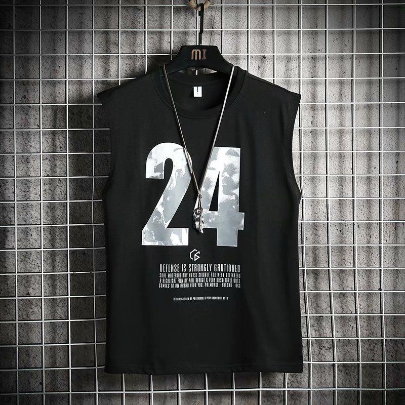 Men's Summer Sports Fitness T-Shirt Trendy Waistcoat Vest Top with Sleeveless Loose Fit  Ice Silk Breathable T-shirts For Men