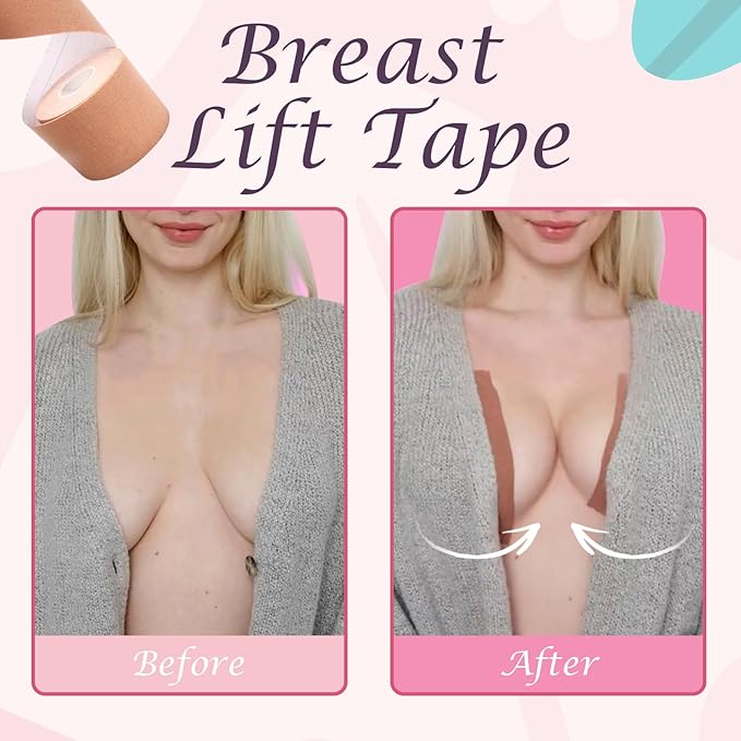 Women Bra- Cotton Boob Tape Breast Lift Tape for Large Breasts with 2 Pcs Nipple Covers Invisible Boobtape for A-G Cup