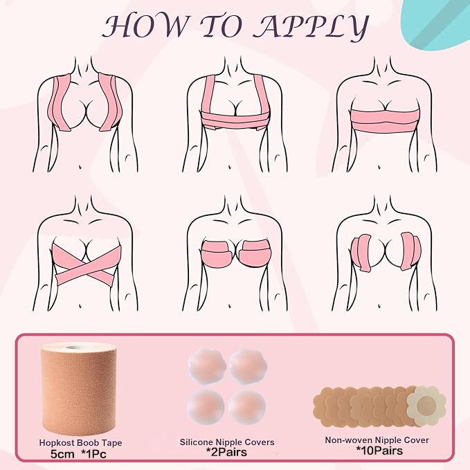 Women Bra- Cotton Boob Tape Breast Lift Tape for Large Breasts with 2 Pcs Nipple Covers Invisible Boobtape for A-G Cup