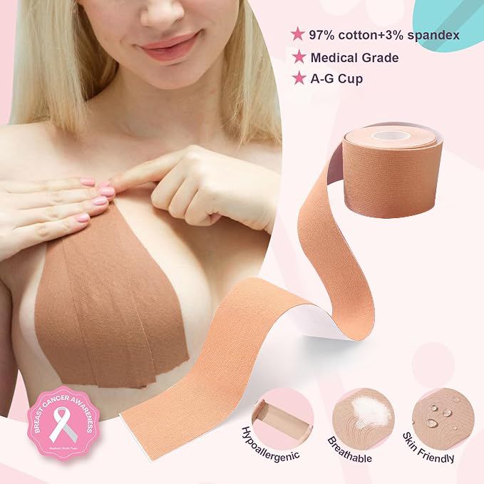 Women Bra- Cotton Boob Tape Breast Lift Tape for Large Breasts with 2 Pcs Nipple Covers Invisible Boobtape for A-G Cup