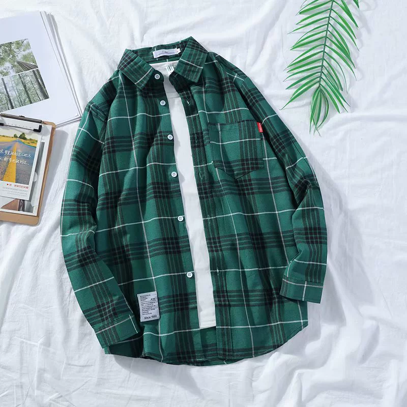 Men's Outwear Fashion Plaid Jacket Long Sleeve Button Down Flannel Plaid Shirt