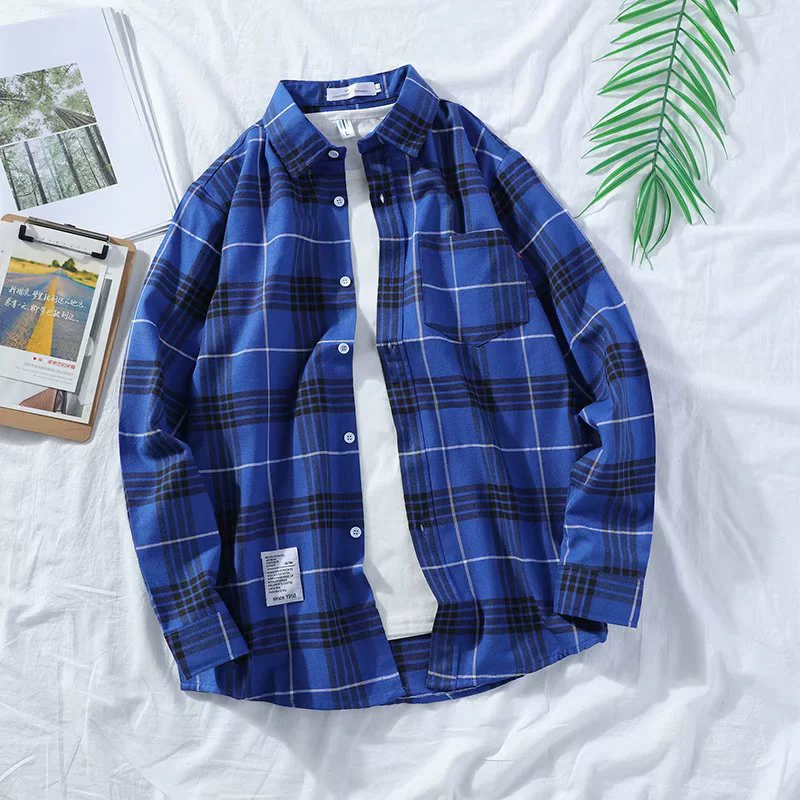 Men's Outwear Fashion Plaid Jacket Long Sleeve Button Down Flannel Plaid Shirt
