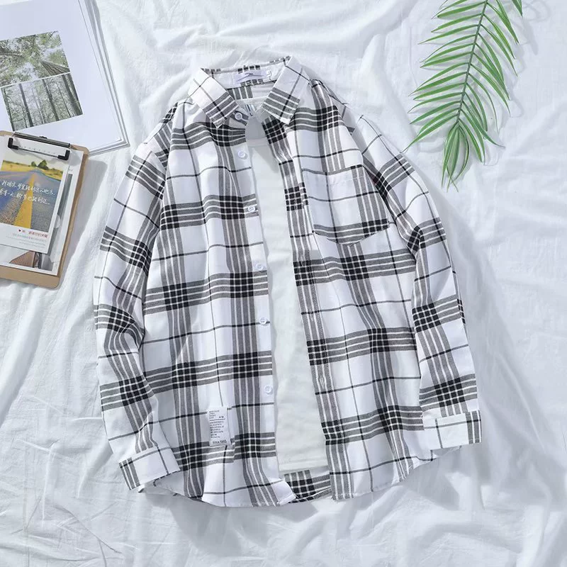 Men's Outwear Fashion Plaid Jacket Long Sleeve Button Down Flannel Plaid Shirt