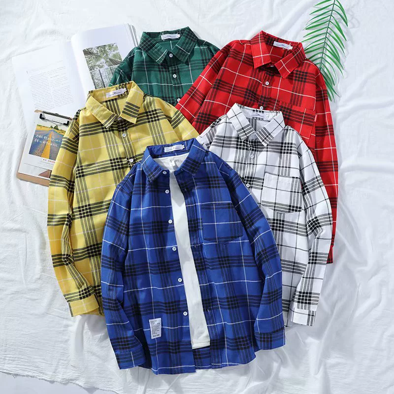 Men's Outwear Fashion Plaid Jacket Long Sleeve Button Down Flannel Plaid Shirt