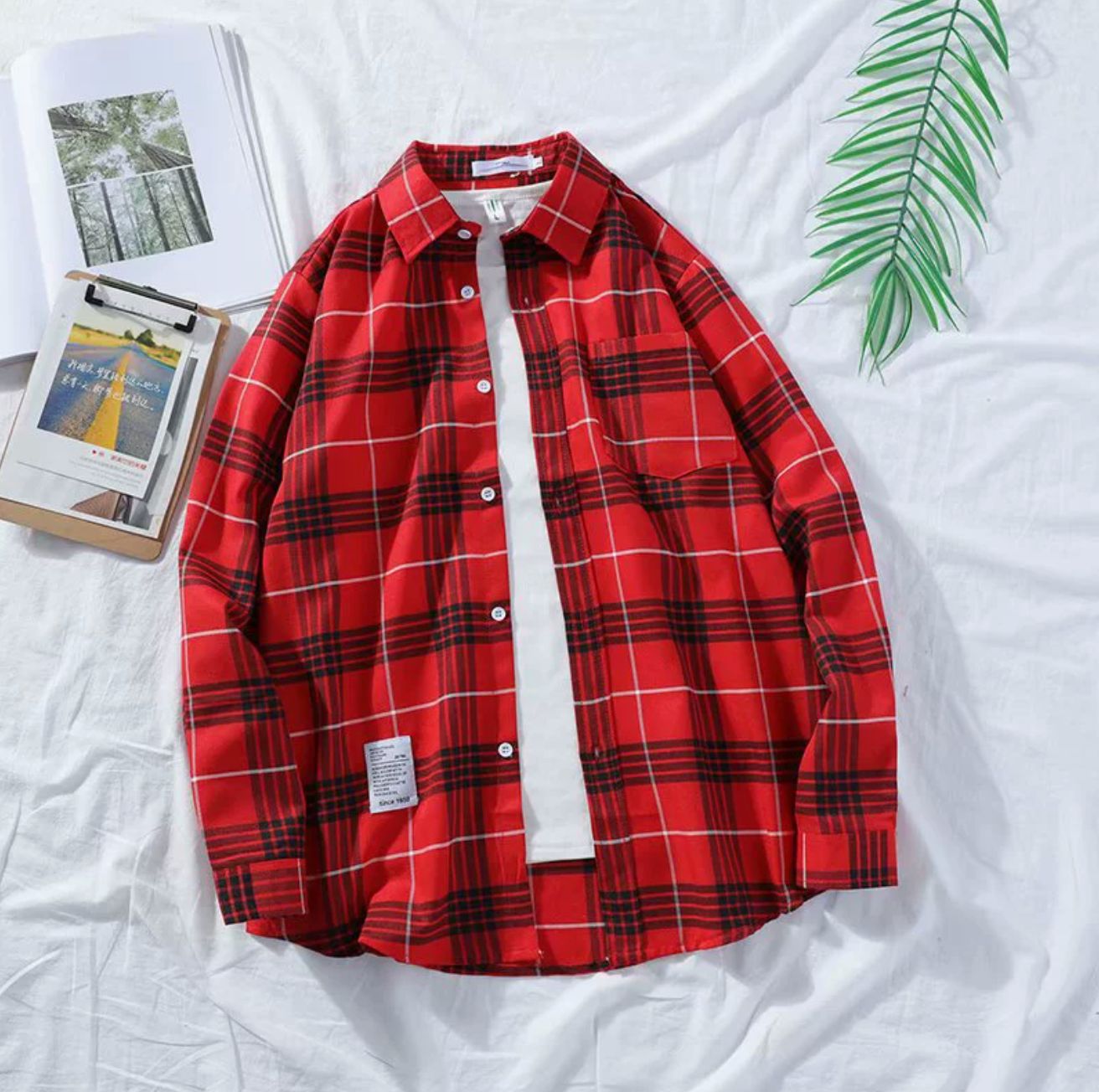 Men's Outwear Fashion Plaid Jacket Long Sleeve Button Down Flannel Plaid Shirt
