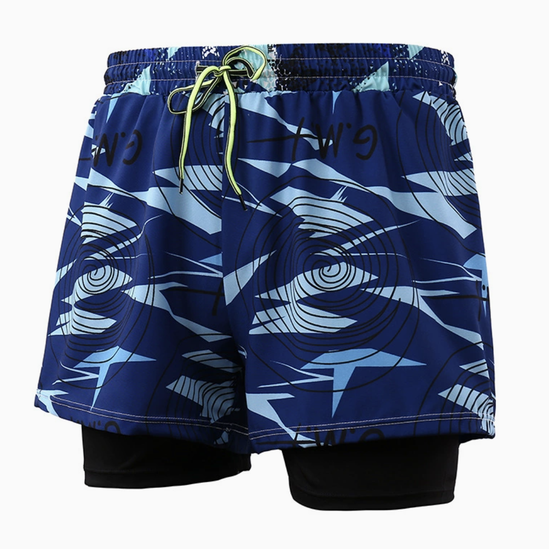 Summer Men’s Shorts-Double Layer Printed Outdoor Shorts For Running Training Exercise Athletic Shorts Sports Shorts Men Quick Dry Gym Track Trouser Man
