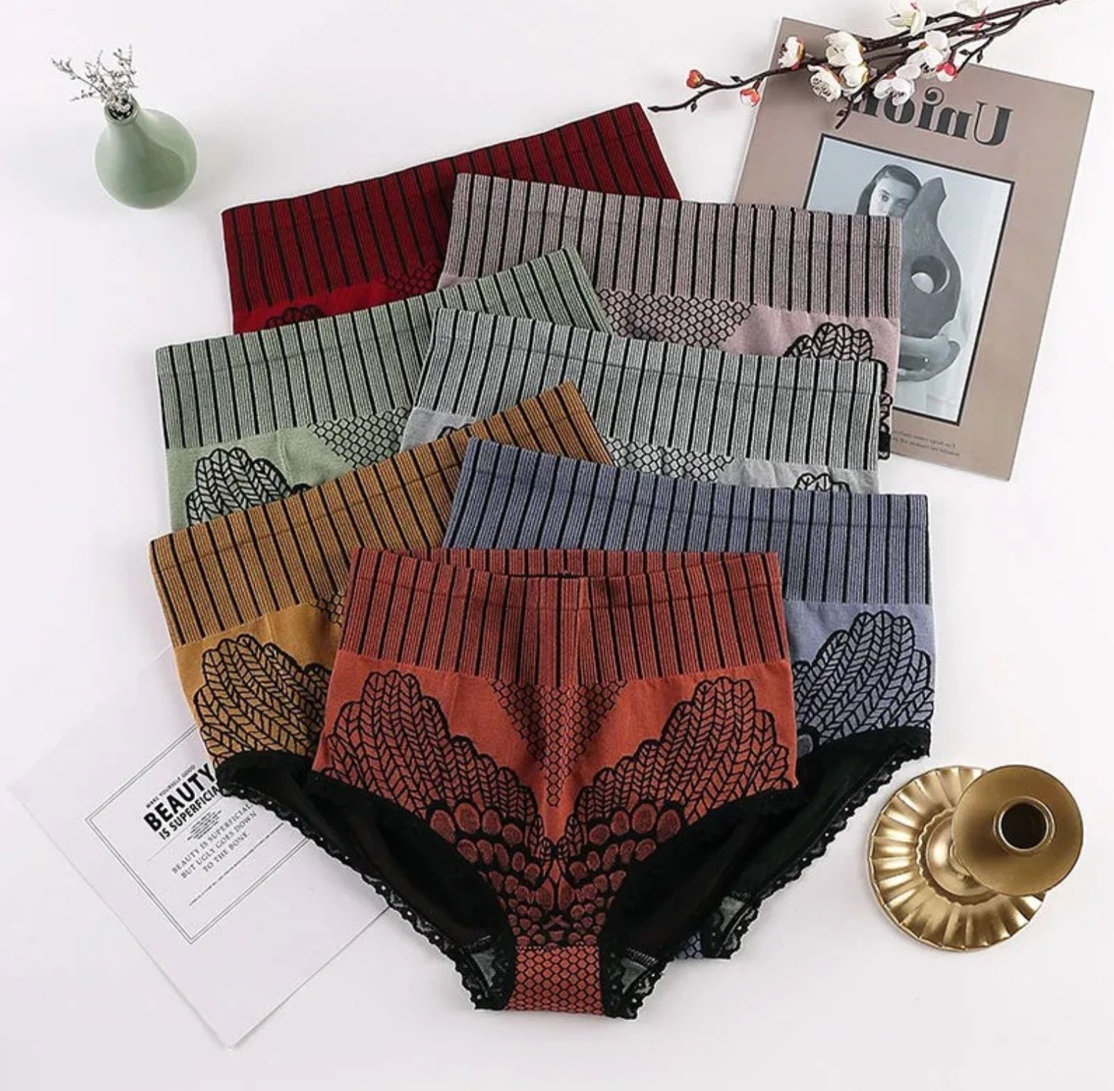 6Pcs Women Panties-New High Waist Underwear Women Crotch Abdominal Lift Hip Waist Shape Ladies Middle Waist Briefs