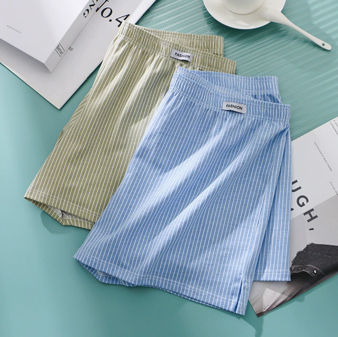 3Pcs Men's Cotton Loose Arrow Pants Woven Boxer Briefs Shorts Home Pajama Shorts Breathable Men Stripe Plaid Underwear Boxers Shorts