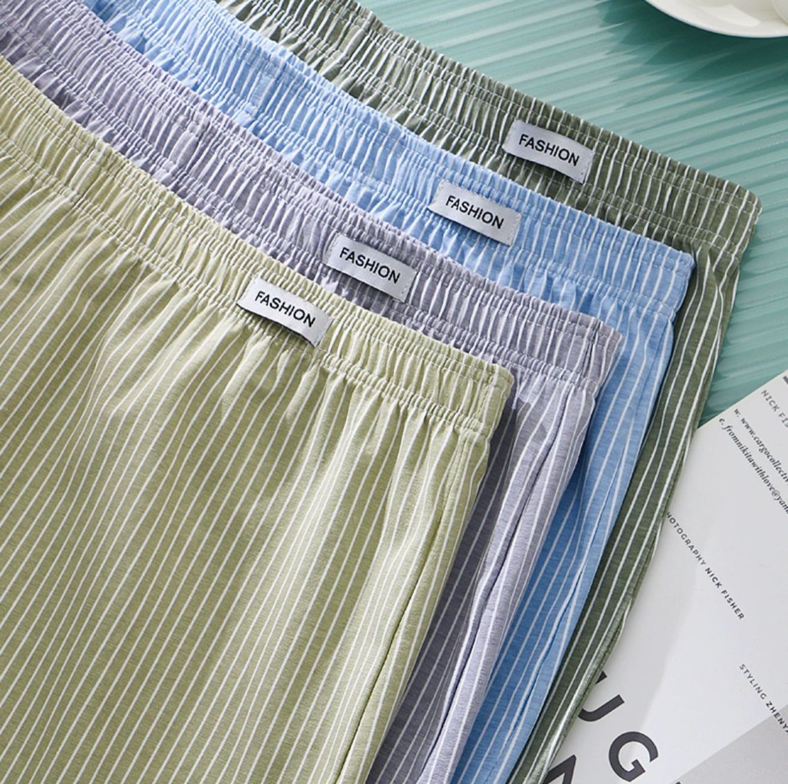 3Pcs Men's Cotton Loose Arrow Pants Woven Boxer Briefs Shorts Home Pajama Shorts Breathable Men Stripe Plaid Underwear Boxers Shorts