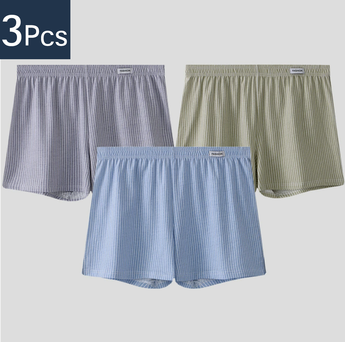 3Pcs Men's Cotton Loose Arrow Pants Woven Boxer Briefs Shorts Home Pajama Shorts Breathable Men Stripe Plaid Underwear Boxers Shorts