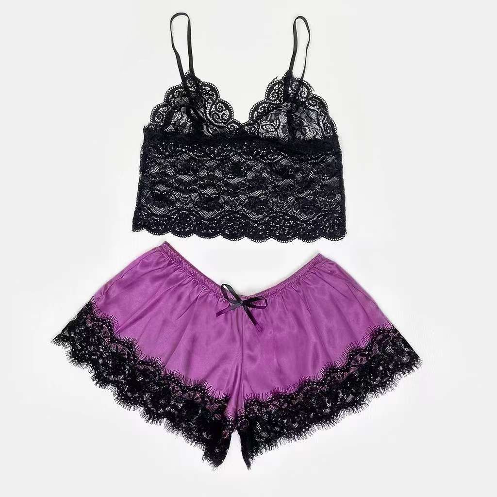 New 2Pcs/Set Women Sleepwear Underwear Hot Style Silk Satin Lingerie Set For Women