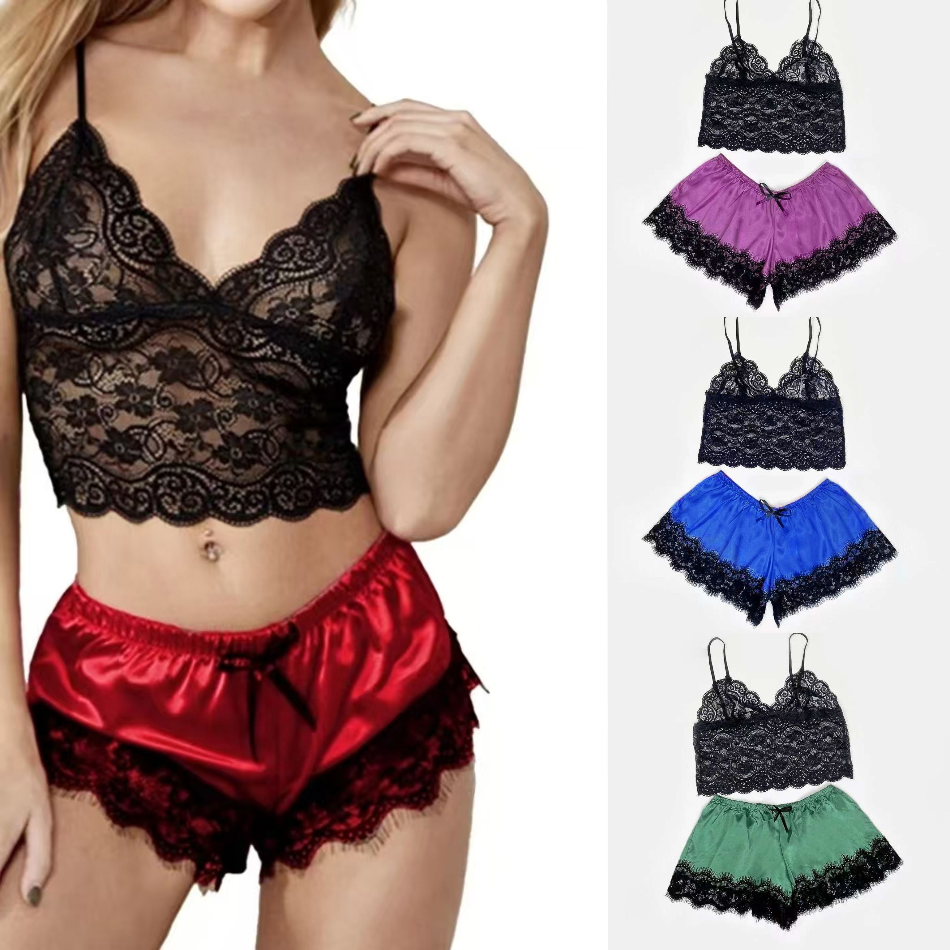 New 2Pcs/Set Women Sleepwear Underwear Hot Style Silk Satin Lingerie Set For Women
