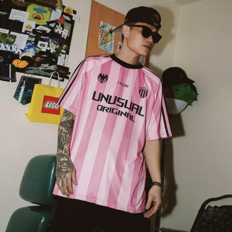 Men Women Short Sleeve Relaxed Fit Print Football Mesh Streetwear Soccer Unisex Striped Jersey T-shirt For Lover And Bestie