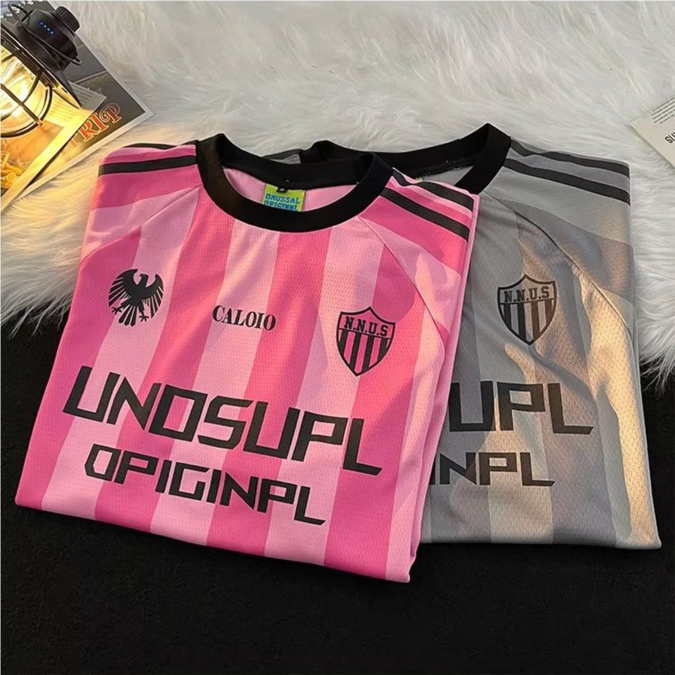 Men Women Short Sleeve Relaxed Fit Print Football Mesh Streetwear Soccer Unisex Striped Jersey T-shirt For Lover And Bestie