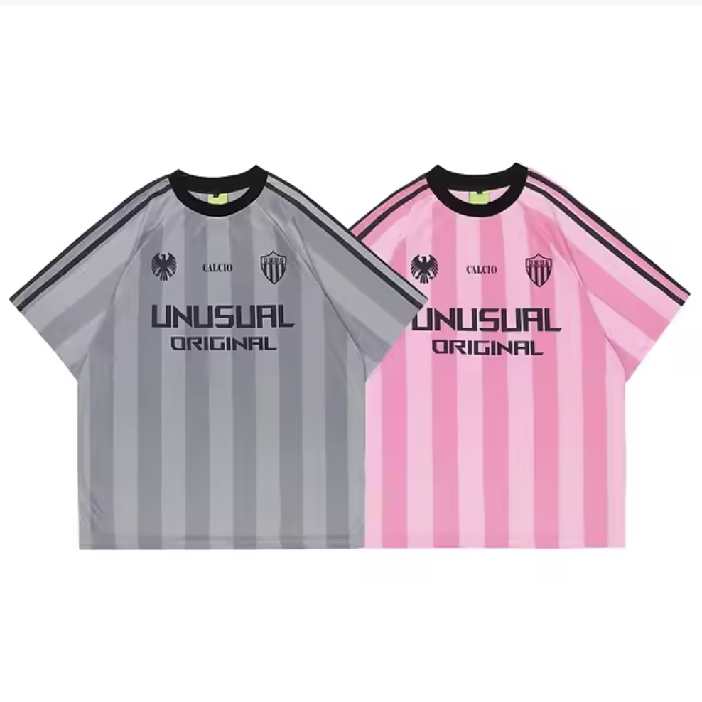 Men Women Short Sleeve Relaxed Fit Print Football Mesh Streetwear Soccer Unisex Striped Jersey T-shirt For Lover And Bestie
