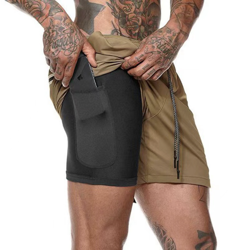 Men's Breathable Quick-Dry Sport Shorts Double-Layer Breathable Mesh with Pockets for Gym & Sports Trouser Man